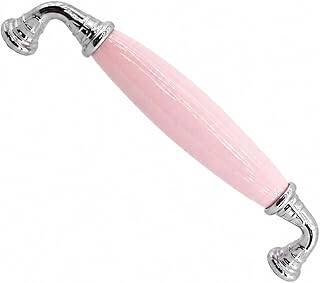 Afrod Pembe Porselen Krom Kulp 128 mm 12.8 cm Mobilya Çekmece Dolabı Dolap Kapak Kulplar Kulb Kulpu