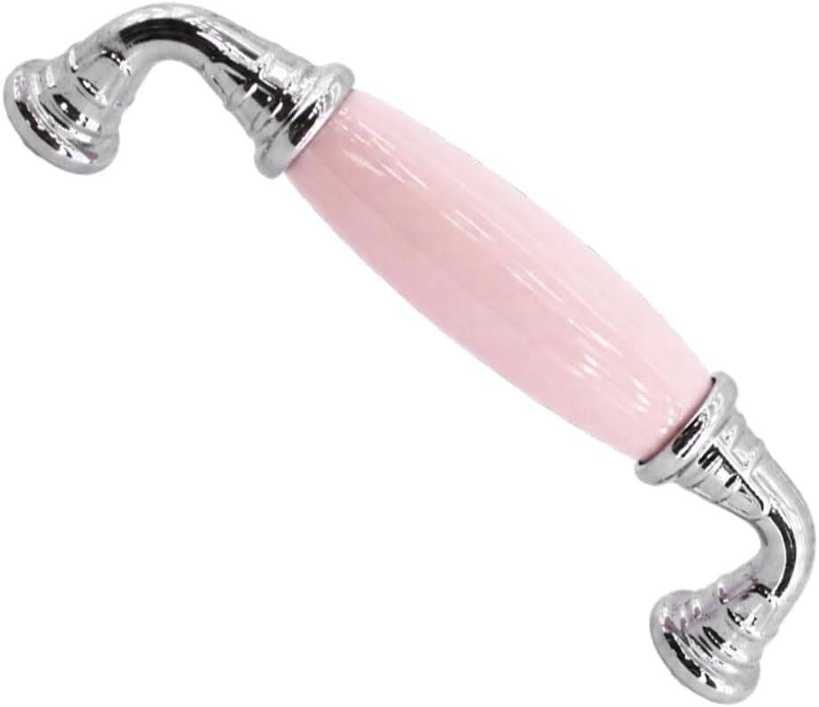 Alvena Pembe Porselen Krom Kulp 96 mm 9.6 cm Mobilya Çekmece Dolabı Dolap Kapak Kulplar Kulb Kulpu - 1