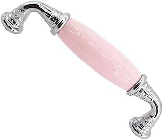 Alvena Pembe Porselen Krom Kulp 96 mm 9.6 cm Mobilya Çekmece Dolabı Dolap Kapak Kulplar Kulb Kulpu - 1
