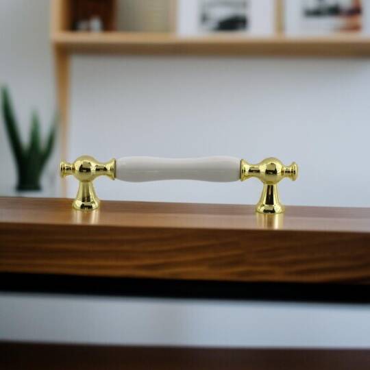 Aruh Porselen Gold Altın Kulp 128 mm Mobilya Çekmece Mutfak Dolabı Dolap Kapak Kulplar Kulb Kulpu