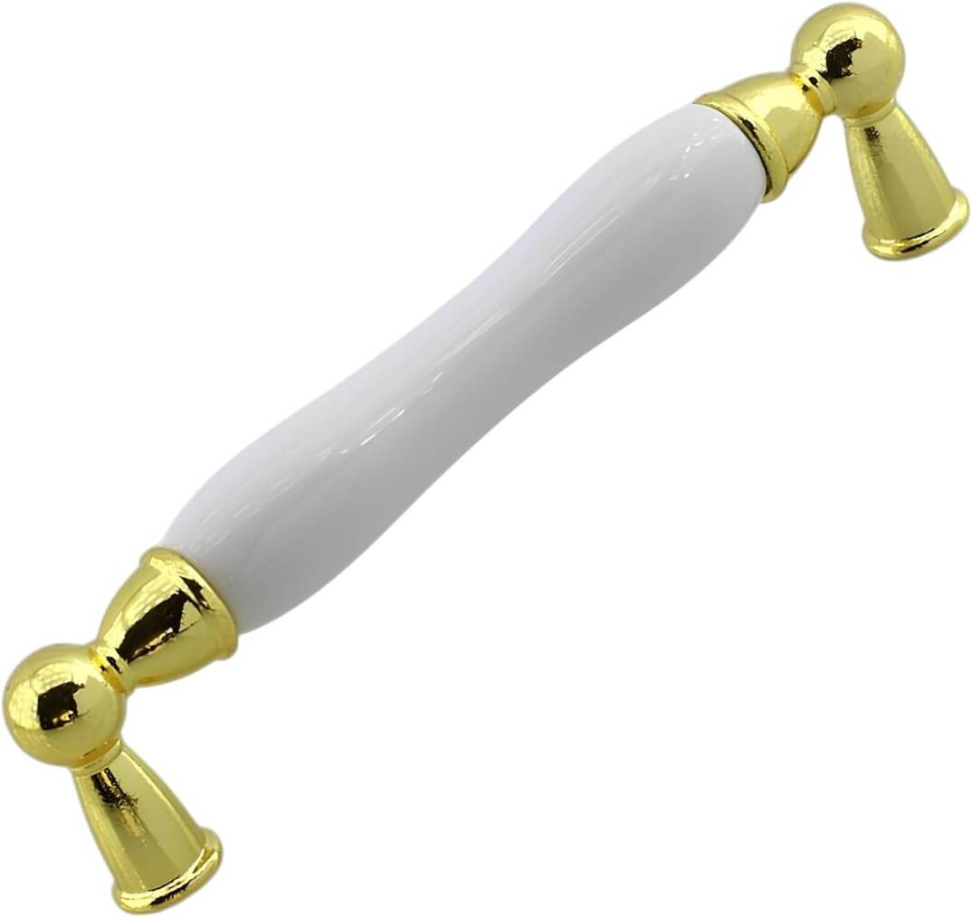 Domaniç Porselen Altın Beyaz Kulp 128 mm Mobilya Çekmece Mutfak Dolabı Dolap Kapak Kulplar Kulb Kulp - 1