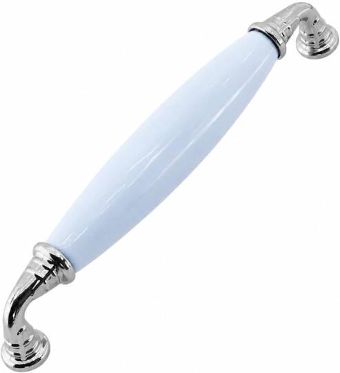 Helen Mavi Porselen Krom Kulp 128 mm 12.8 cm Mobilya Çekmece Dolabı Dolap Kapak Kulplar Kulb Kulpu