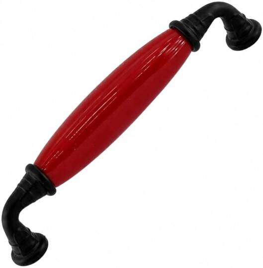 Liko Kırmızı Porselen Siyah Kulp 128 mm 12.8 cm Mobilya Çekmece Dolabı Dolap Kapak Kulplar Kulb Kulp