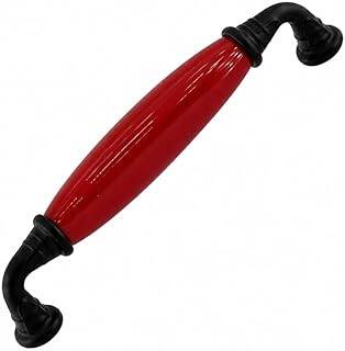Liko Kırmızı Porselen Siyah Kulp 128 mm 12.8 cm Mobilya Çekmece Dolabı Dolap Kapak Kulplar Kulb Kulp