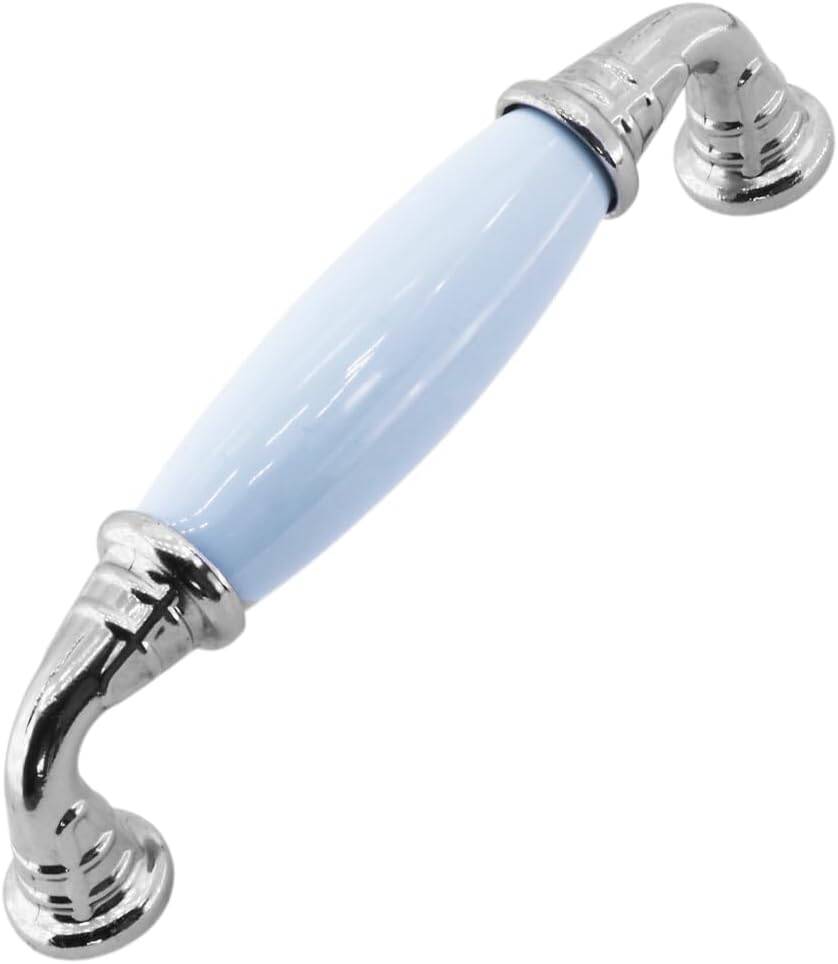 Mavron Mavi Porselen Krom Kulp 96 mm 9.6 cm Mobilya Çekmece Dolabı Dolap Kapak Kulplar Kulb Kulpu - 1