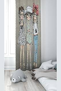 Pelangi 3 Kız Desenli Dijital Baskı Yıkanabilir Bebek Çocuk Odası Fon Perdesi, gri-renkli 70 x 200