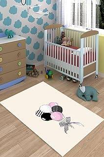 Pelangi Balon Desenli Halı Modern Dijital Baskı Yıkanabilir Kaymaz Taban Çocuk Genç Odası Halısı, Bej 100 x 200 - 1