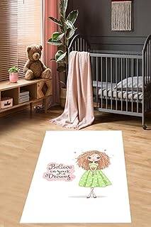 Pelangi Believe In Your Dreams Prenses Desen Dijital Baskı Yıkanabilir Kaydırmaz Genç Kız Çocuk Odası Halısı, Beyaz-Yeşil 80 x 50