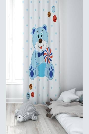 Pelangi Beyaz Ayıcık Desenli Dijital Baskı Yıkanabilir Bebek Çocuk Odası Fon Perdesi, beyaz 140 x 240