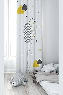 Pelangi Beyaz Balon Desenli Dijital Baskı Yıkanabilir Bebek Çocuk Odası Fon Perdesi, beyaz 70 x 270