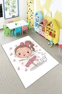 Pelangi Beyaz Dans Eden Kız Yıkanabilir Kaymaz Taban Leke Tutmazbebek Ve Çocuk Odası Halısı, Beyaz 100 x 400, 901357013100400
