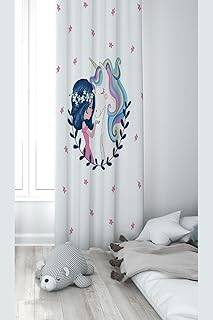 Pelangi Beyaz Fon Unicorn Desenli Dijital Baskı Yıkanabilir Bebek Çocuk Odası Fon Perdesi, beyaz-mavi 70 x 200