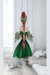 Pelangi Beyaz Fon Yeşil Elbiseli Kız Desenli Dijital Baskı Yıkanabilir Bebek Çocuk Odası Fon Perdesi, beyaz-yeşil 140 x 240