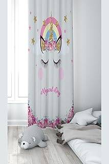 Pelangi Beyaz Kedi Desenli Dijital Baskı Yıkanabilir Bebek Çocuk Odası Fon Perdesi, pembe-beyaz 140 x 200 - 1