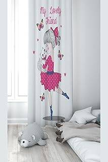 Pelangi Beyaz Kedi Seven Kız Desenli Dijital Baskı Yıkanabilir Bebek Çocuk Odası Fon Perdesi, beyaz-fuşya 70 x 200 - 1