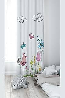 Pelangi Beyaz Kuş Ve Doğa Desenli Dijital Baskı Yıkanabilir Bebek Çocuk Odası Fon Perdesi, çok renkli 70 x 270