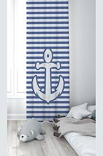 Pelangi Beyaz Mavi Çapa Desenli Dijital Baskı Yıkanabilir Bebek Çocuk Odası Fon Perdesi, indigo mavi-beyaz 70 x 200