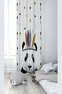 Pelangi Beyaz Panda Desenli Dijital Baskı Yıkanabilir Bebek Çocuk Odası Fon Perdesi, beyaz-siyah 140 x 270 - 1