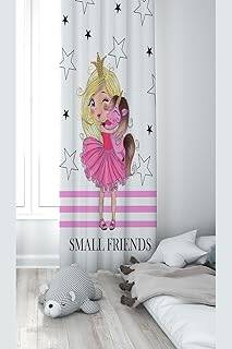 Pelangi Beyaz Prensen Ve Unicorn Desenli Dijital Baskı Yıkanabilir Bebek Çocuk Odası Fon Perdesi, pembe-beyaz 70 x 240