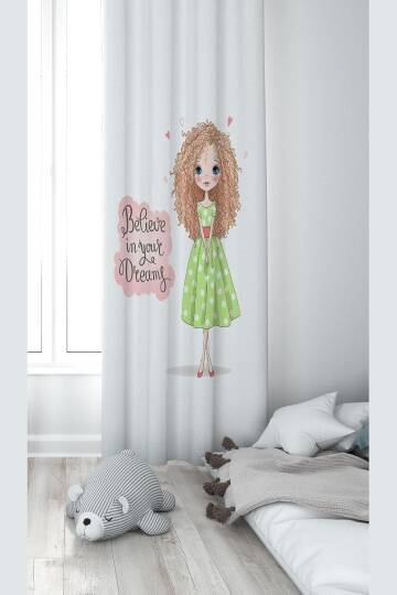 Pelangi Beyaz Prensens Desenli Dijital Baskı Yıkanabilir Bebek Çocuk Odası Fon Perdesi, çok renkli 70 x 200