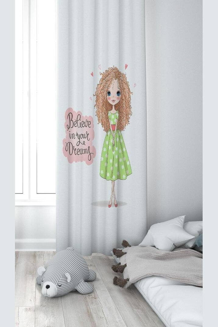 Pelangi Beyaz Prensens Desenli Dijital Baskı Yıkanabilir Bebek Çocuk Odası Fon Perdesi, çok renkli 70 x 200 - 1
