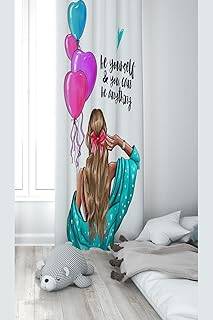 Pelangi Beyaz Prenses Desenli Dijital Baskı Yıkanabilir Bebek Çocuk Odası Fon Perdesi, mavi-pembe 140 x 270