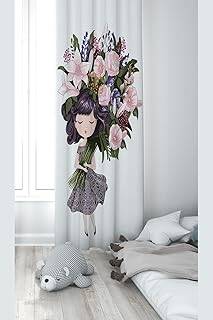 Pelangi Beyaz Prenses Ve Çiçek Desenli Dijital Baskı Yıkanabilir Bebek Çocuk Odası Fon Perdesi, beyaz-yeşil 140 x 200