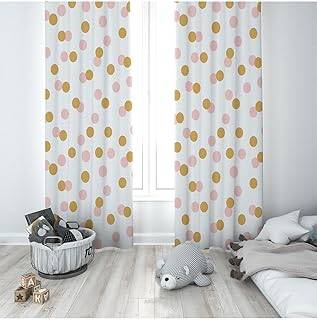 Pelangi Beyaz Puantiyeli Dijital Baskı Yıkanabilir Bebek Çocuk Odası Fon Perdesi, pembe-çizgili 70 x 270