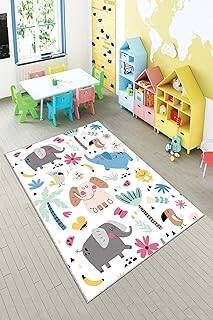 Pelangi Beyaz Sevimli Hayvanlar Desenli Yıkanabilir Kaymaz Taban Leke Tutmazbebek Ve Çocuk Odası Halısı, Beyaz-Gri 120 x 160, 901357047120160 - 1