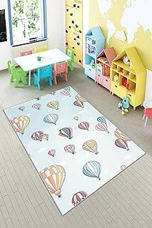 Pelangi Beyaz Uçan Balon Desenli Yıkanabilir Kaymaz Taban Leke Tutmazbebek ve Çocuk Odası Halısı, Mavi-Pembe 100 x 250, 901357108100250 - 1