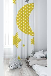 Pelangi Beyaz Yıldız Ve Hilal Desenli Dijital Baskı Yıkanabilir Bebek Çocuk Odası Fon Perdesi, sarı-beyaz 70 x 200