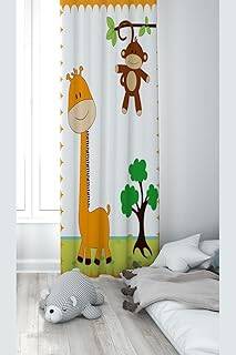 Pelangi Beyaz Zürafa Ve Maymun Desenli Dijital Baskı Yıkanabilir Bebek Çocuk Odası Fon Perdesi, beyaz 140 x 270
