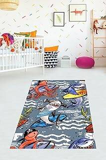 Pelangi Çekiç Balığı Ahtapot Desenli Dijital Baskı Yıkanabilir Kaymaz Taban Leke Tutmaz Çocuk Odası Halısı, Karışık Renkli 60 x 200 - 1