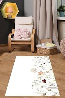 Pelangi Çiçek Bahçesi Kelebek Desenli Yıkanabilir Kaymaz Taban Leke Tutmaz Çocuk Odası Halısık, Beyaz-Renkli 80 x 600, 7642013806001