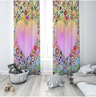 Pelangi Çok Renkli Kalp Desenli Dijital Baskı Yıkanabilir Bebek Çocuk Odası Fon Perdesi, pembe-renkli 140 x 270