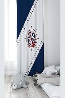 Pelangi Denizci Çapa Desenli Dijital Baskı Yıkanabilir Bebek Çocuk Odası Fon Perdesi, lacivert-beyaz 140 x 200