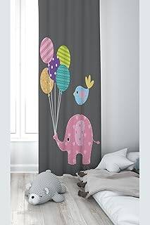 Pelangi Fil Ve Balon Desenli Dijital Baskı Yıkanabilir Bebek Çocuk Odası Fon Perdesi, füme 140 x 240
