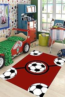 Pelangi Futbol Topu Desenli Bordo Yıkanabilir Kaymaz Taban Leke Tutmaz Çocuk Odası Halısı, Bordo-Siyah-Beyaz 80 x 150, 9038680032180150
