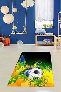 Pelangi Futbol Topu Desenli Dijital Baskılı Kaymaz Taban Yıkanabilir Leke Tutmaz Mutfak Halısı, Karışık Renkli 100 x 150 - 1