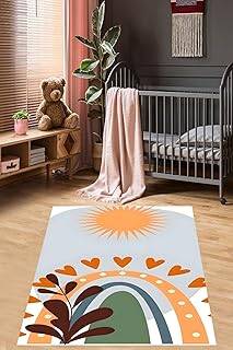 Pelangi Gökkuşağı Güneş Kalp İskandinav Stil Yıkanabilir Kaymaz Taban Leke Tutmaz Çocuk Odası Halısık, Turuncu-Mavi-Beyaz 180 x 250, 76420411802501 - 1