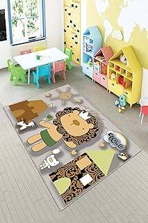 Pelangi Gri Aşçı Aslan Desenli Yıkanabilir Kaymaz Taban Leke Tutmazbebek Ve Çocuk Odası Halısı, Gri-Bej 120 x 200 - 1