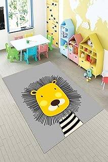 Pelangi Gri Aslan Desenli Yıkanabilir Kaymaz Taban Leke Tutmazbebek Ve Çocuk Odası Halısı, Gri-Sarı 160 x 230 - 1
