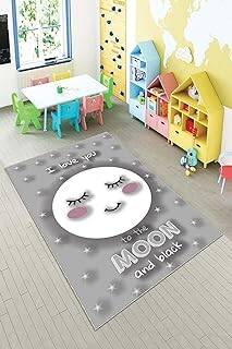 Pelangi Gri Ay Desenli Yıkanabilir Kaymaz Taban Leke Tutmazbebek Ve Çocuk Odası Halısı, Açık Gri-Beyaz 160 x 250, 901357153160250 - 1