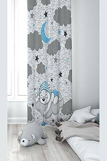 Pelangi Gri Bulutun Üzerinde Uyuyan Ayıcık Desenli Dijital Baskı Yıkanabilir Bebek Çocuk Odası Fon Perdesi, gri-mavi 70 x 270 - 1