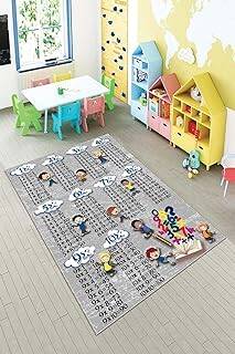 Pelangi Gri Çarpım Taplosu Eğitici Yıkanabilir Kaymaz Taban Leke Tutmazbebek Ve Çocuk Odası Halısı, Koyu Gri 130 x 180 - 1