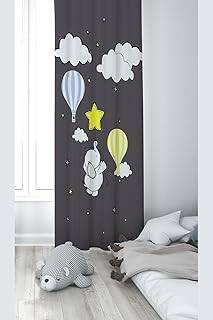 Pelangi Gri Fil Ve Bulut Desenli Dijital Baskı Yıkanabilir Bebek Çocuk Odası Fon Perdesi, füme 140 x 200