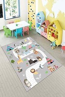Pelangi Gri Hayvan Desenli Yıkanabilir Kaymaz Taban Leke Tutmazbebek Ve Çocuk Odası Halısı, Çok Renkli 80 x 500