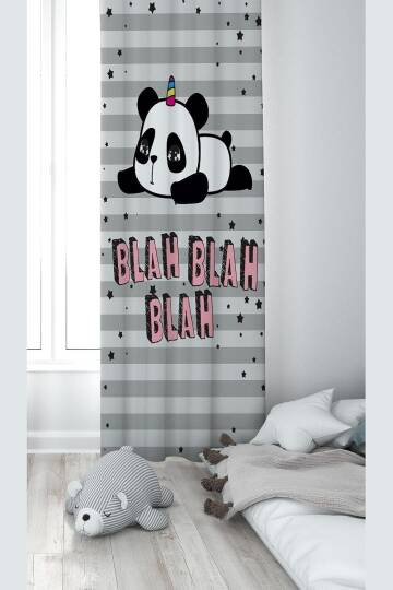 Pelangi Gri Panda Desenli Dijital Baskı Yıkanabilir Bebek Çocuk Odası Fon Perdesi, gri 70 x 200, 110381702001