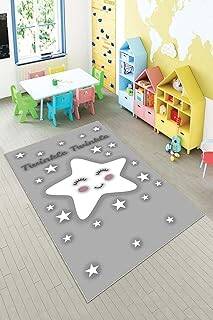 Pelangi Gri Parlak Yıldız Desenli Yıkanabilir Kaymaz Taban Leke Tutmazbebek Ve Çocuk Odası Halısı, Gri-Beyaz 100 x 150, 901357149100150 - 1