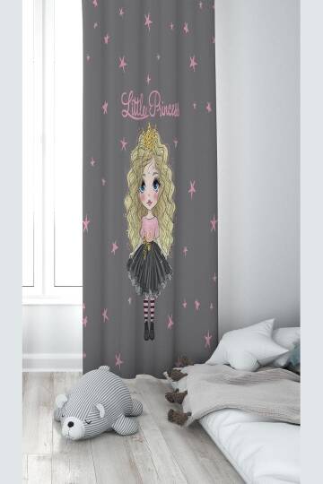 Pelangi Gri Prenses Desenli Dijital Baskı Yıkanabilir Bebek Çocuk Odası Fon Perdesi, gri 70 x 200, 1103153702001